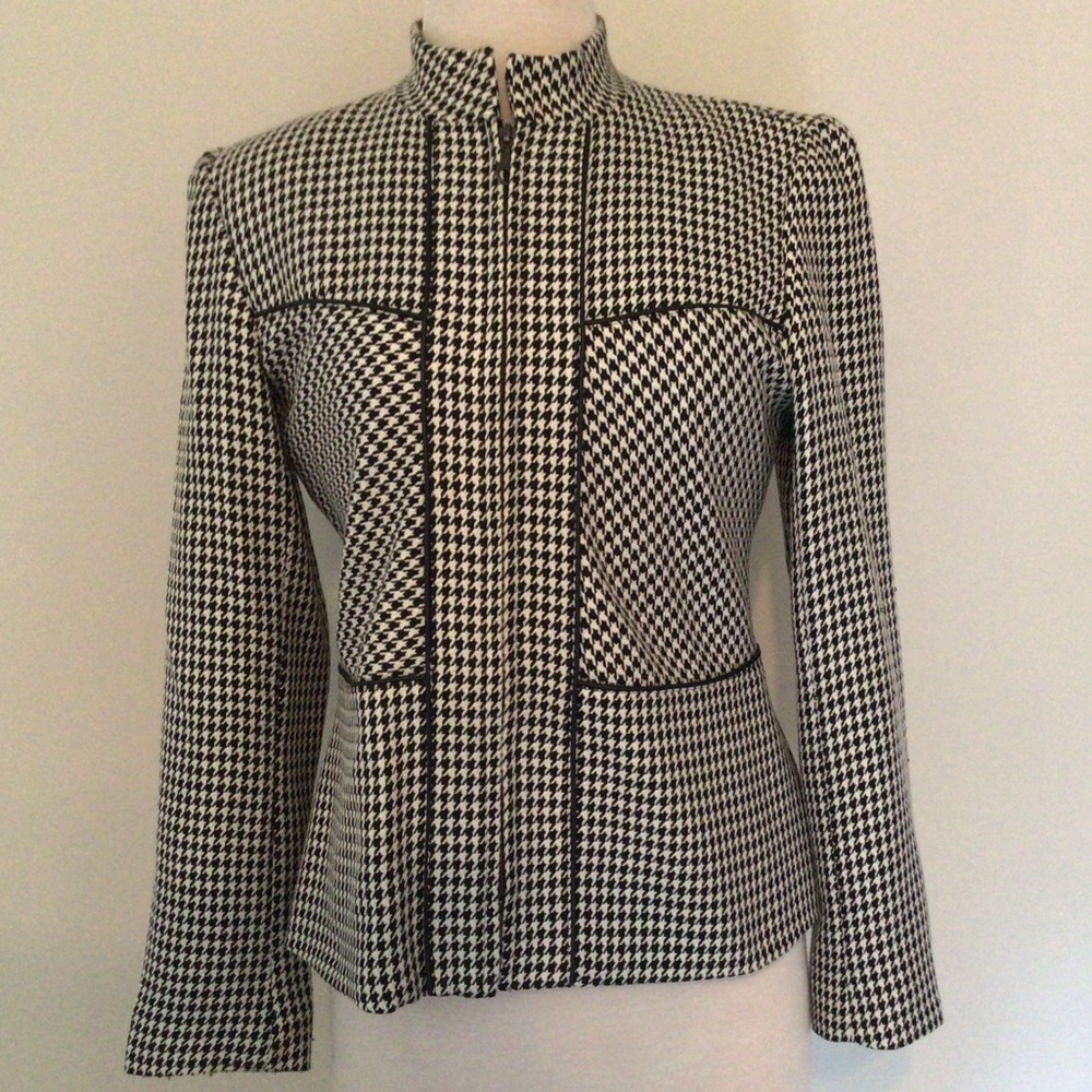 Herringbone leather trimmed jacket